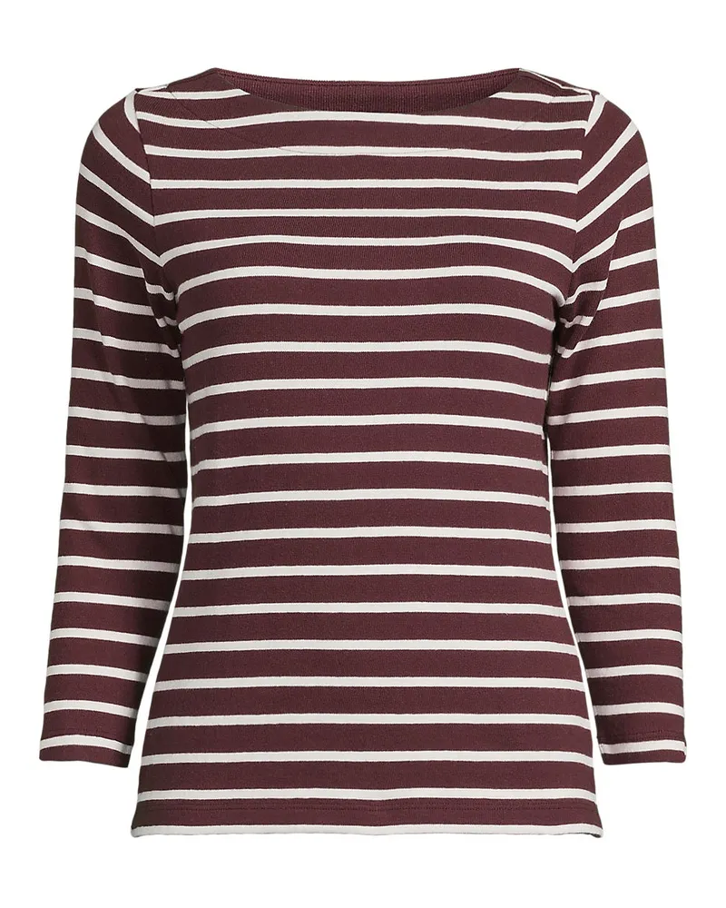 Lands' End Gestreiftes Baumwollshirt mit 3/4-Ärmeln, Damen, Größe regular, Rot, Baumwolle, by Rot