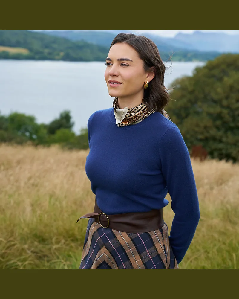 Lands' End Kaschmir-Pullover mit rundem Ausschnitt, Damen, Größe regular, Blau, Kaschmir, by Blau