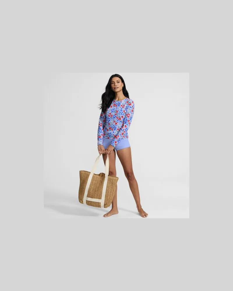 Lands' End Schnelltrocknendes UPF 50 Sonnenschutz-Badeshirt, Damen, Größe regular, Blau, Nylon-Mischung, by Blau