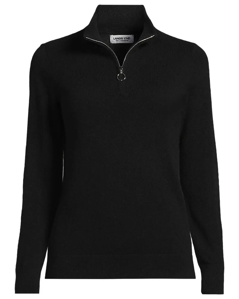 Lands' End Kaschmir-Pullover mit Reißverschluss, Damen, Größe petite, Schwarz, by Schwarz