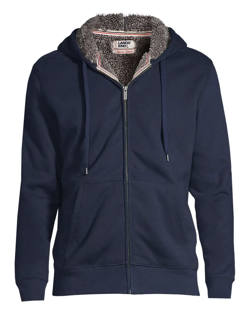 Lands' End Sweat-Kapuzenjacke mit Teddyfleece-Innenseite, Herren, Größe regular, Blau, Elasthan/Baumwoll-Mischung, by Blau