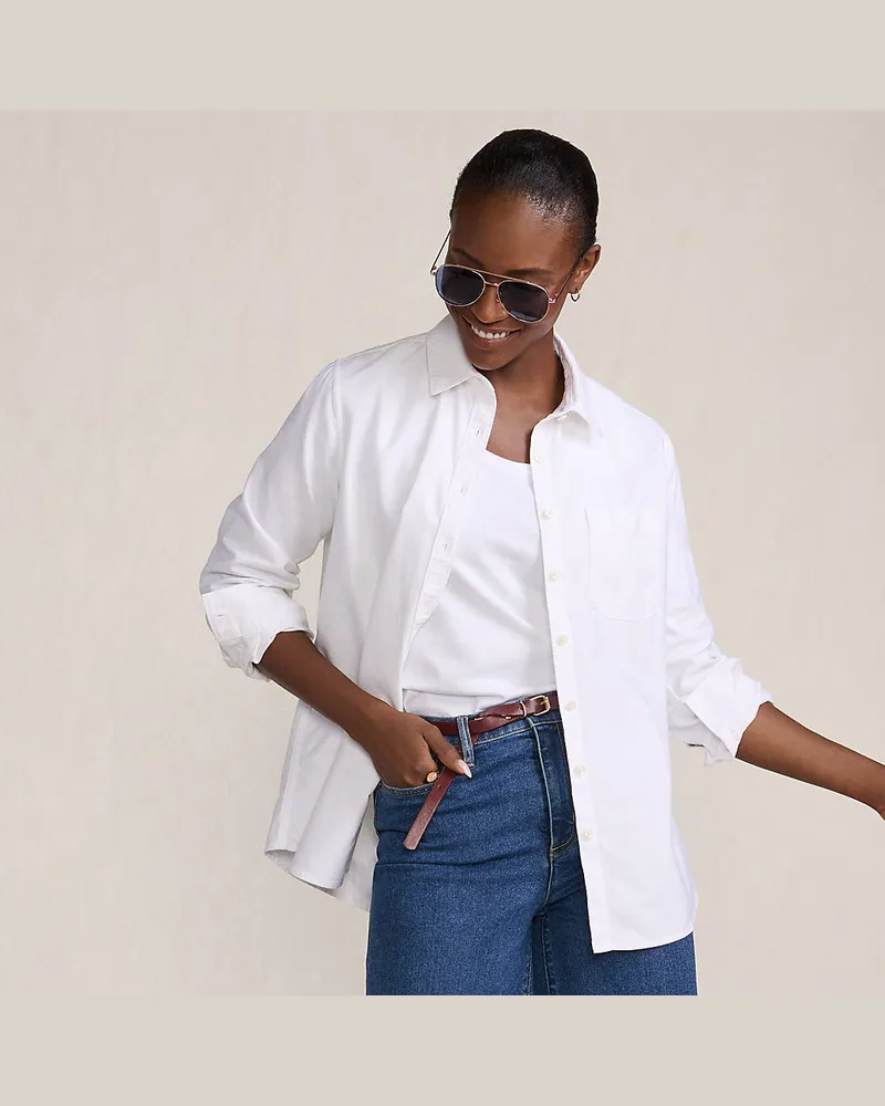 Lands' End Langarm Oxford-Hemdbluse, Damen, Größe regular, Weiß, Baumwolle, by Weiß