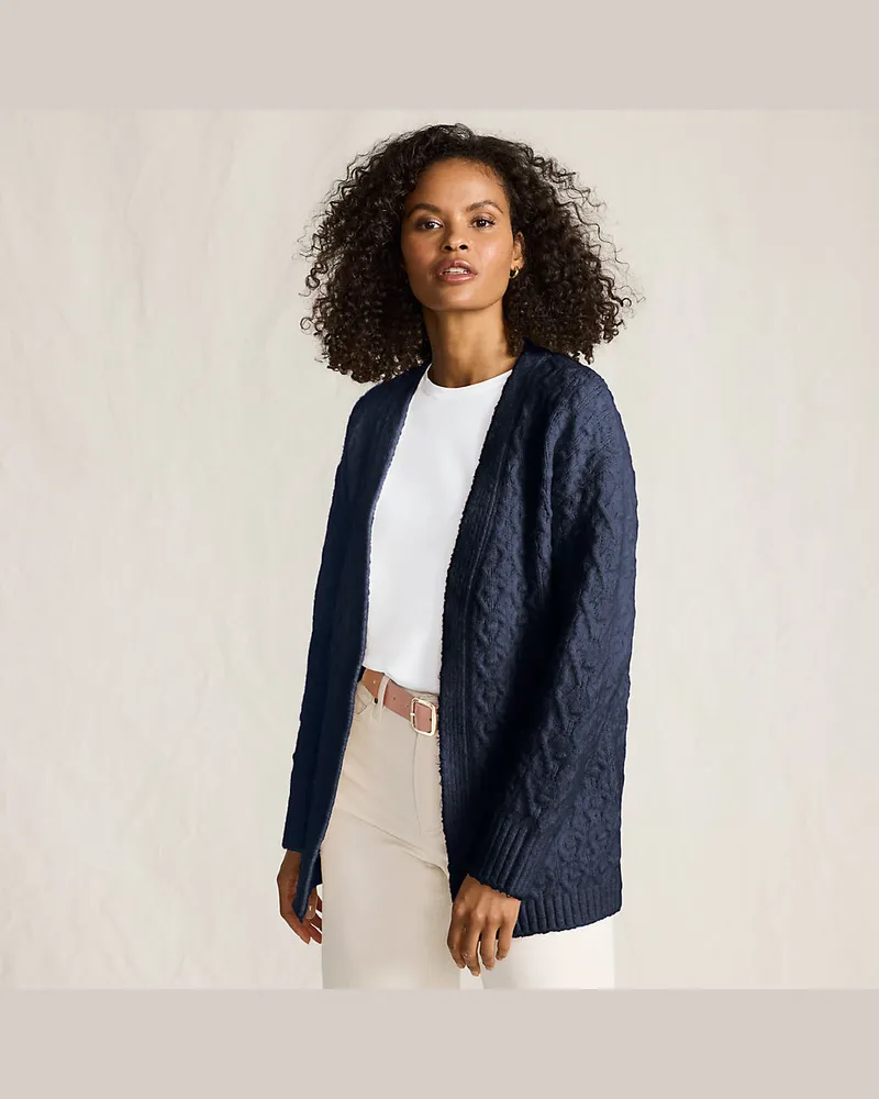 Lands' End Offener Soft Touch Cardigan, Damen, Größe regular, Blau, Polyester/Polyester-Mischung, by Blau