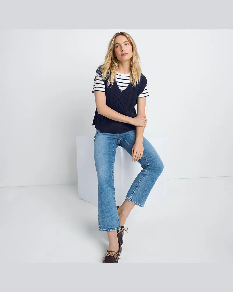 Lands' End Kurze Denim-Schlagjeans, Damen, Größe regular, Blau, Elasthan/Baumwoll-Mischung/Polyester-Mischung, by Blau