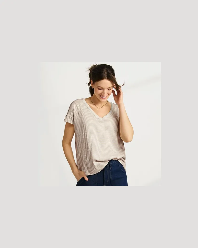 Lands' End Baumwollshirt mit V-Ausschnitt, Damen, Größe:40-42 petite, Beige, by Beige