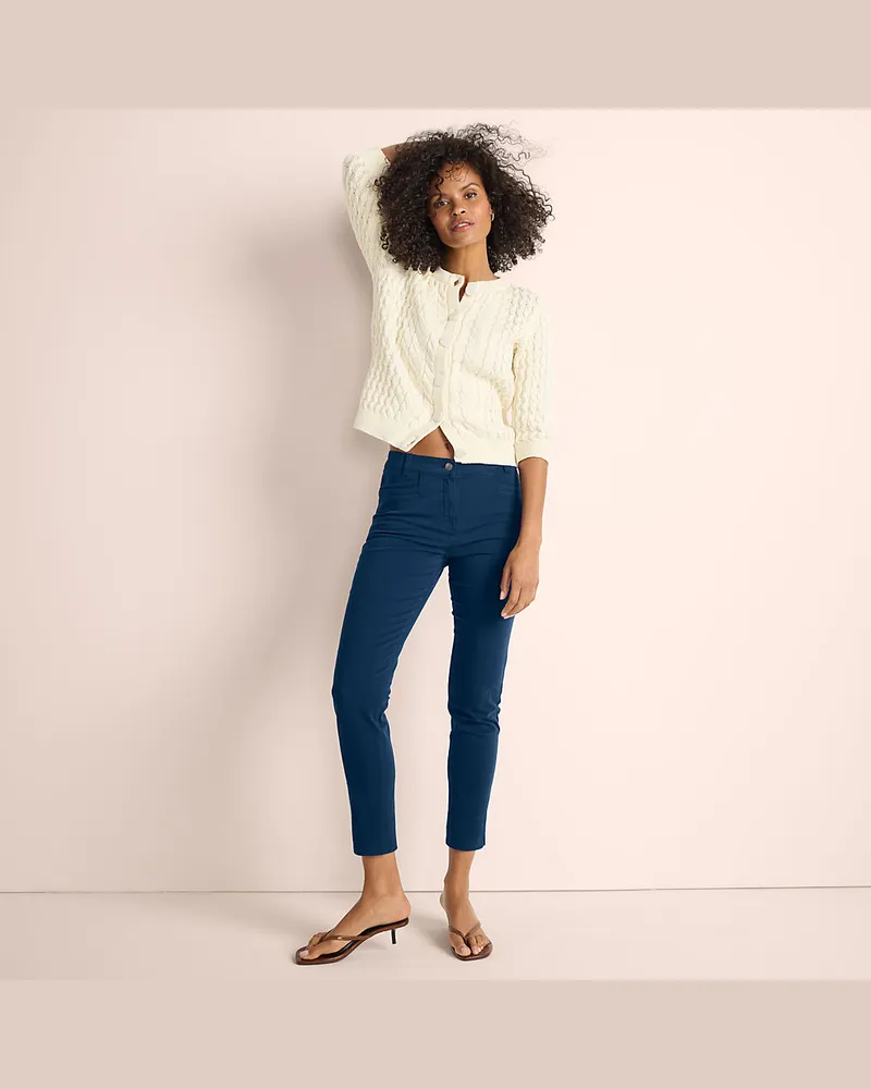 Lands' End Slim Fit 7/8-Chinos Mid Waist, Damen, Größe regular, Blau, Baumwolle/Lyocell (Viskose)/Baumwoll-Mischung, by Blau