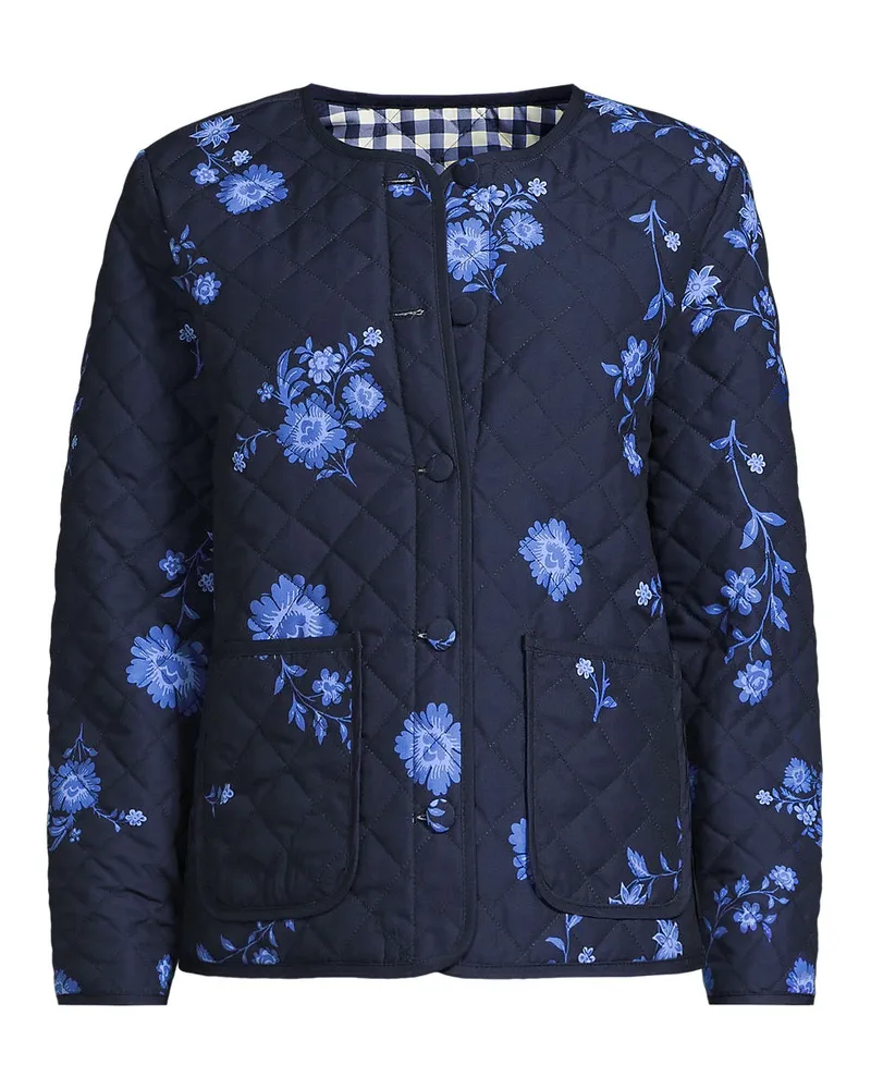 Lands' End Kragenlose FEATHERFREE Wende-Steppjacke Gemustert, Damen, Größe regular, Blau, Polyester, by Blau