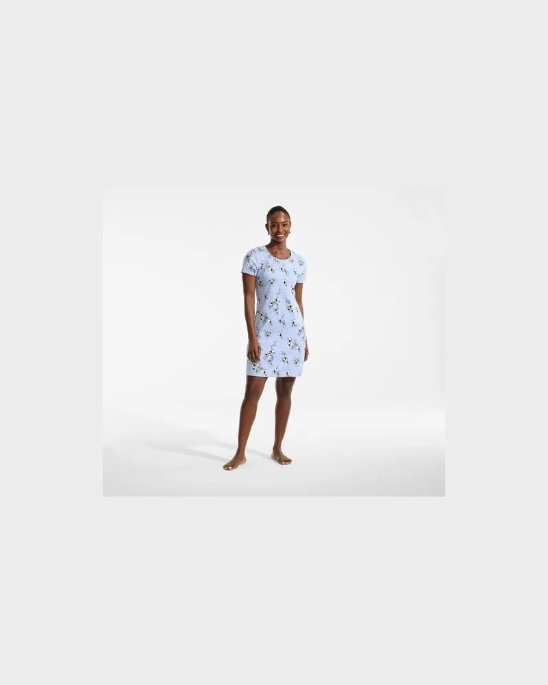 Lands' End Knielanges Kurzarm-Nachthemd aus Baumwolle, Damen, Größe regular, Blau, Baumwolle, by Blau