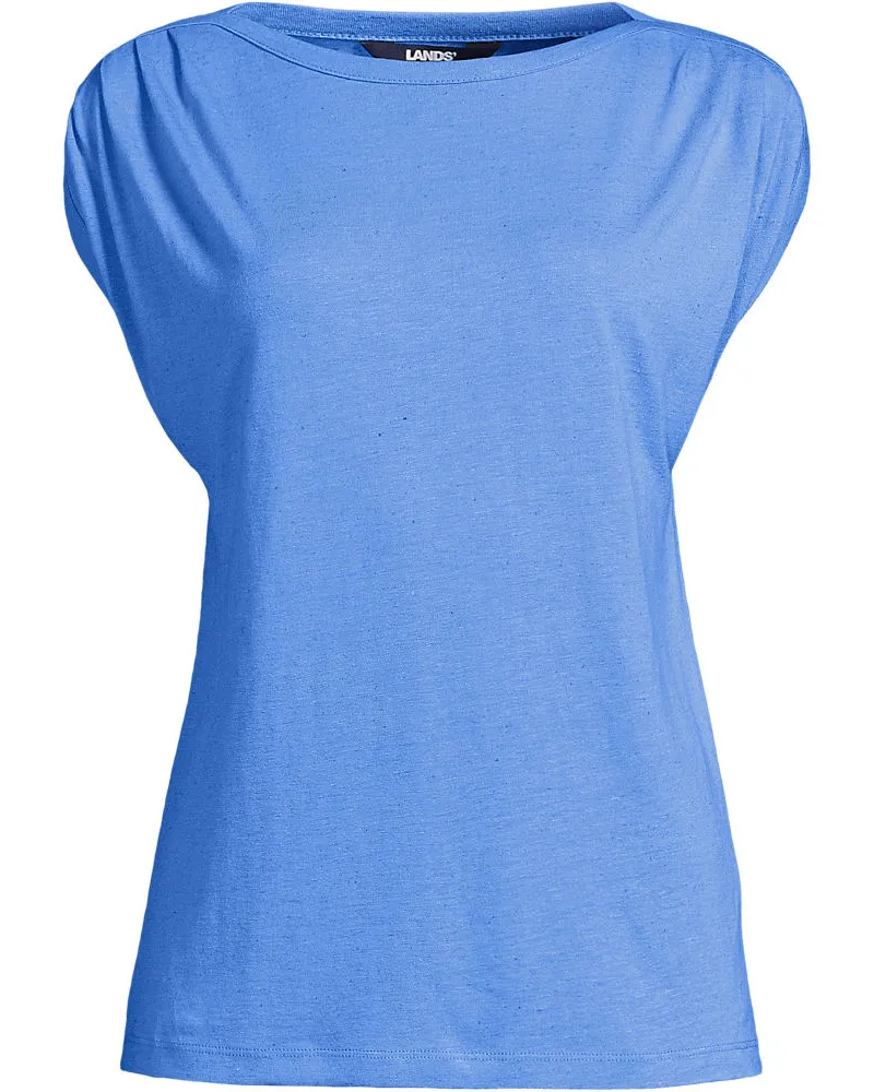 Lands' End Shirt aus Leinenmix mit U-Boot-Ausschnitt, Damen, Größe regular, Blau, Leinen/Viskose, by Blau