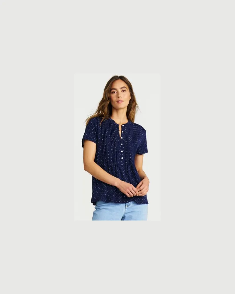 Lands' End Kurzärmeliges Biesenshirt aus Baumwolle/Modal-Mix, Damen, Größe regular, Blau, Baumwoll-Mischung/Baumwolle Modal, by Blau