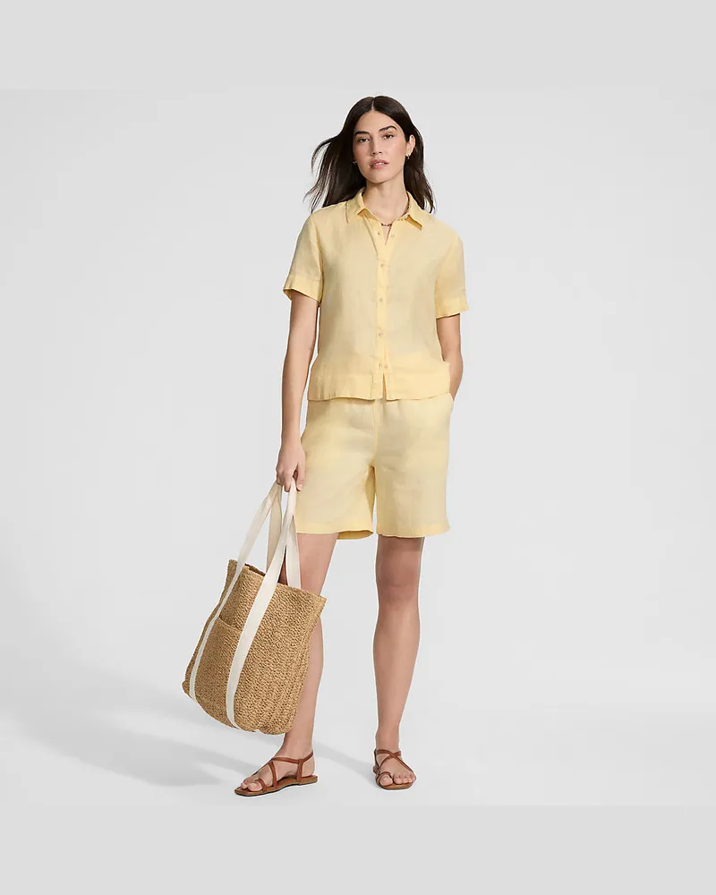 Lands' End Premium Reinleinen-Hemd mit kurzen Ärmeln, Damen, Größe petite, Gelb, Leinen, by Gelb
