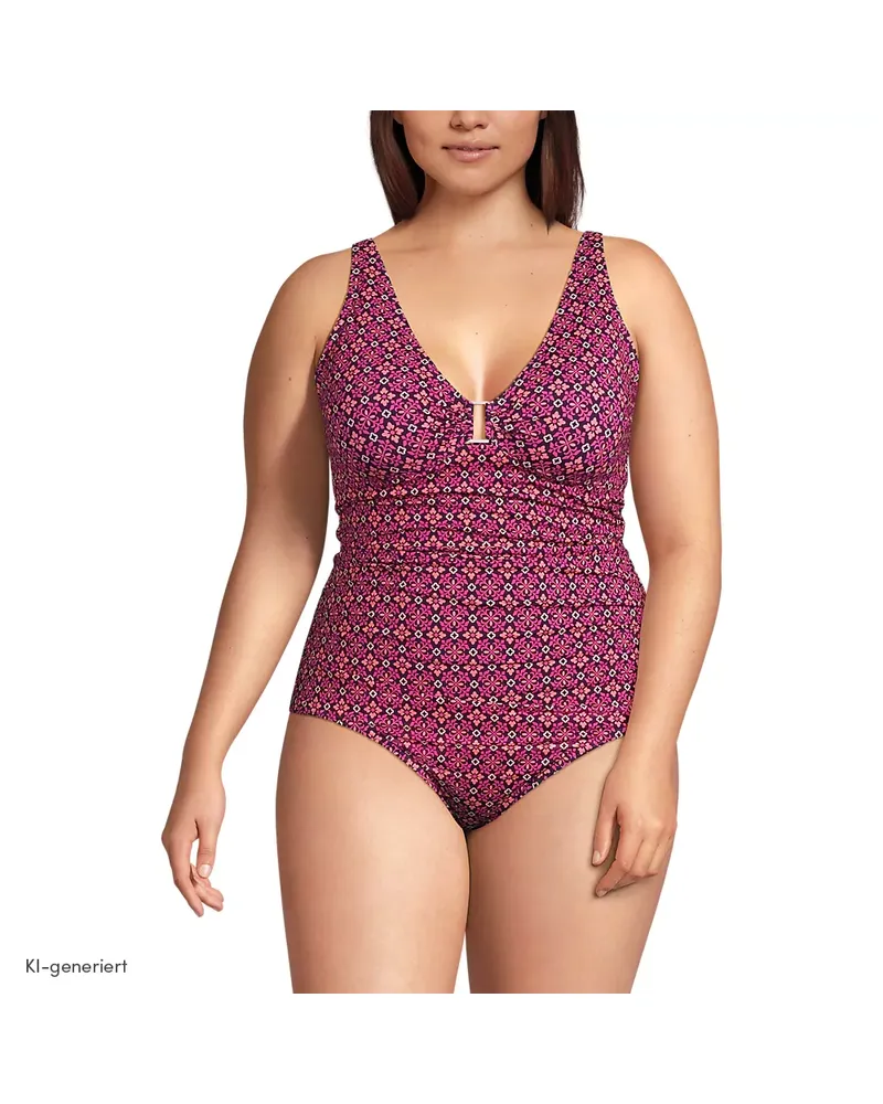 Lands' End Badeanzug mit Ringdetail und V-Ausschnitt, Damen, Größe plus, Lila, Nylon-Mischung, by Lila