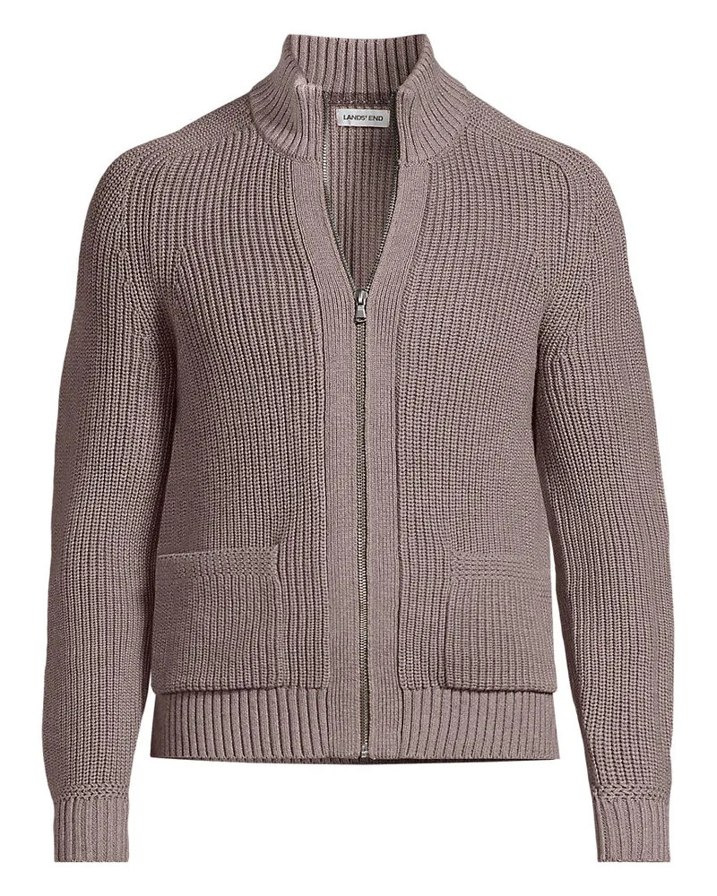 Lands' End Drifter Cardigan mit Reißverschluss, Herren, Größe regular, Braun, Baumwolle, by Braun