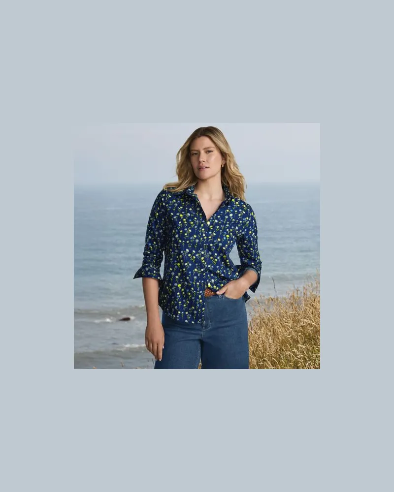 Lands' End Bügelfreie Baumwoll-Bluse, Damen, Größe regular, Blau, Baumwolle, by Blau