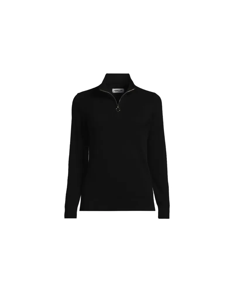 Lands' End Kaschmir-Pullover mit Reißverschluss, Damen, Größe:44-46 petite, Schwarz, by Schwarz