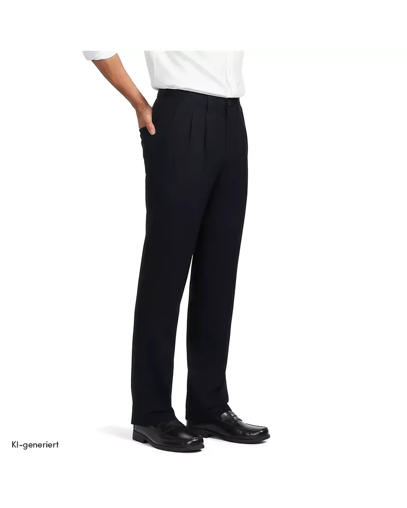 Lands' End CLASSIC COMFORT. Bügelleichte Chino mit Bundfalten, Herren, Größe:48-50 regular, Schwarz, Baumwolle, by Schwarz