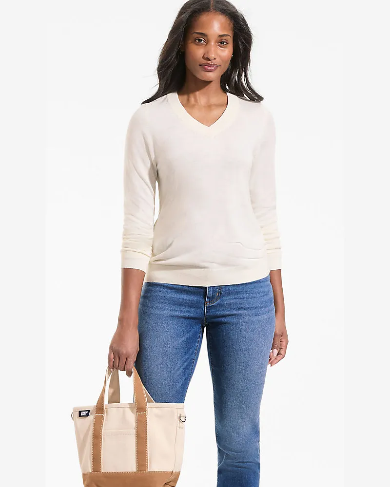 Lands' End CashTouch Pullover mit V-Ausschnitt, Damen, Größe regular, Weiß, Polyacryl, by Weiß