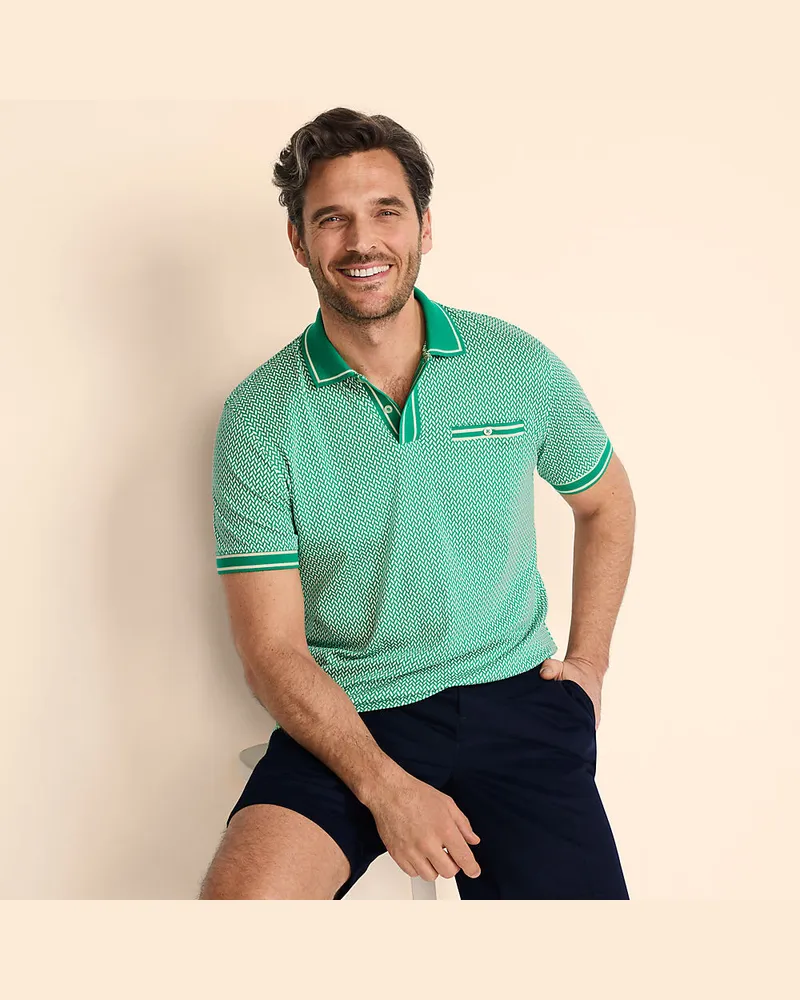 Lands' End Supima Poloshirt mit Brusttasche, Herren, Größe regular, Grün, Baumwolle, by Grün