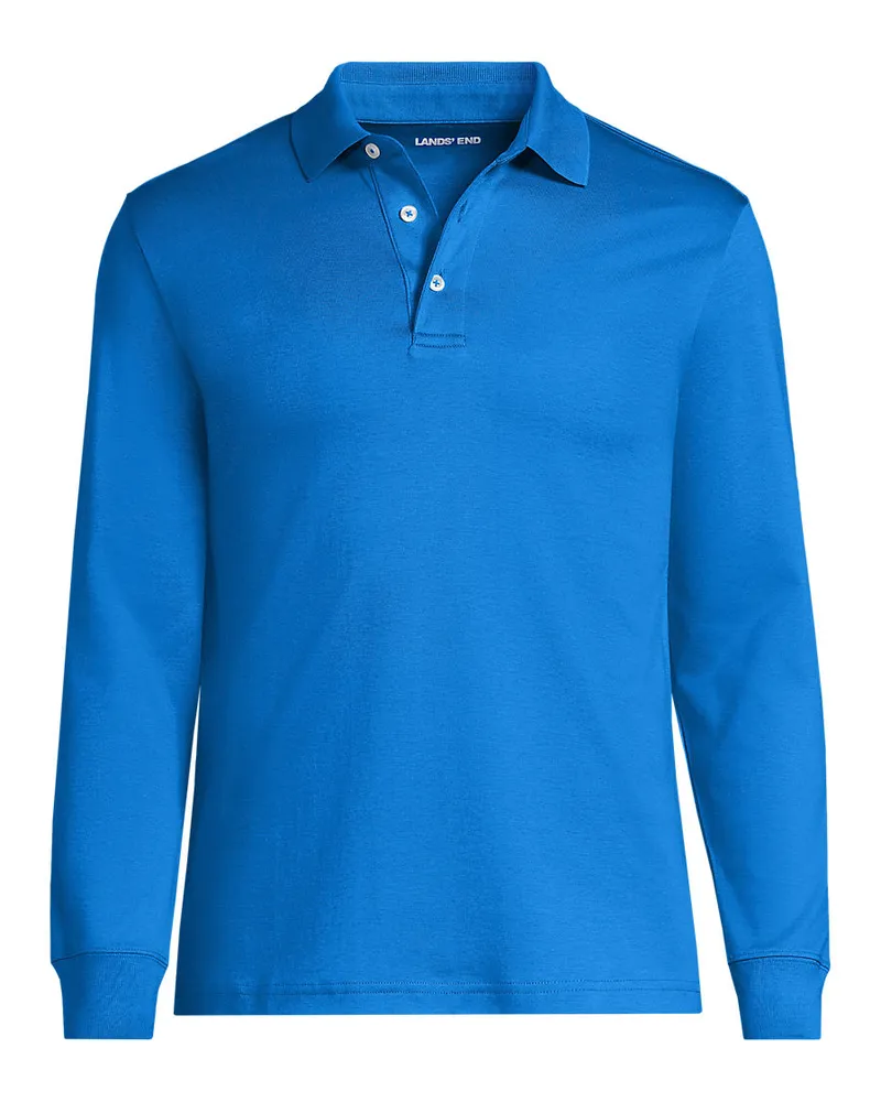 Lands' End Supima Langarm-Polo, Classic Fit, Herren, Größe regular, Blau, Baumwolle, by Blau