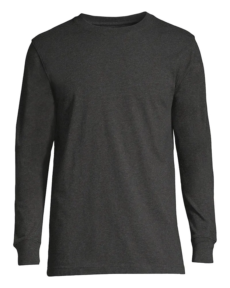 Lands' End Super-T Langarm-Shirt, Classic Fit, Herren, Größe regular, Schwarz, Baumwolle, by Schwarz
