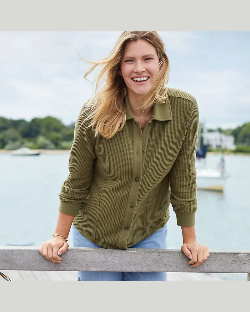 Lands' End Baumwollmix-Jacke im Waffelstrick, Damen, GrÃ¶ÃŸe regular, GrÃ¼n, Baumwoll-Mischung/Polyester-Mischung, by Grã¼n
