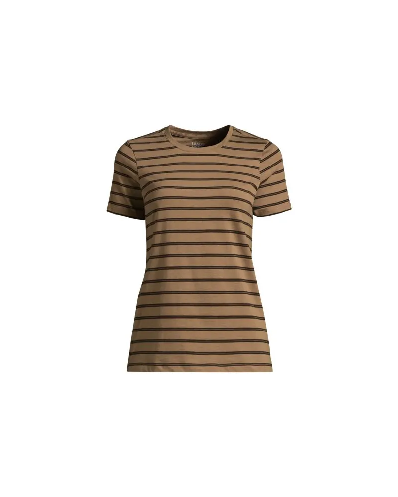 Lands' End Supima Kurzarm-Shirt mit rundem Ausschnitt, Damen, Größe plus, Beige, Baumwolle, by Beige