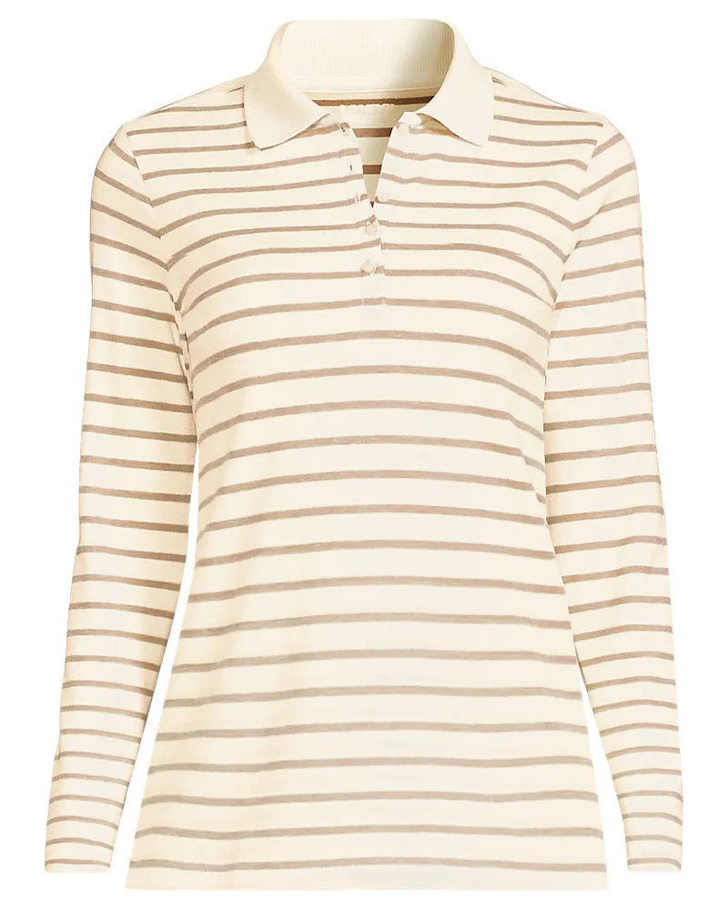 Lands' End Supima-Poloshirt mit langen Ärmeln, Damen, Größe petite, Braun, Baumwolle, by Braun