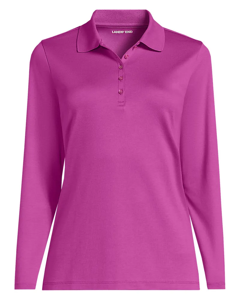 Lands' End Supima-Poloshirt mit langen Ärmeln, Damen, Größe plus, Lila, Baumwolle, by Lila