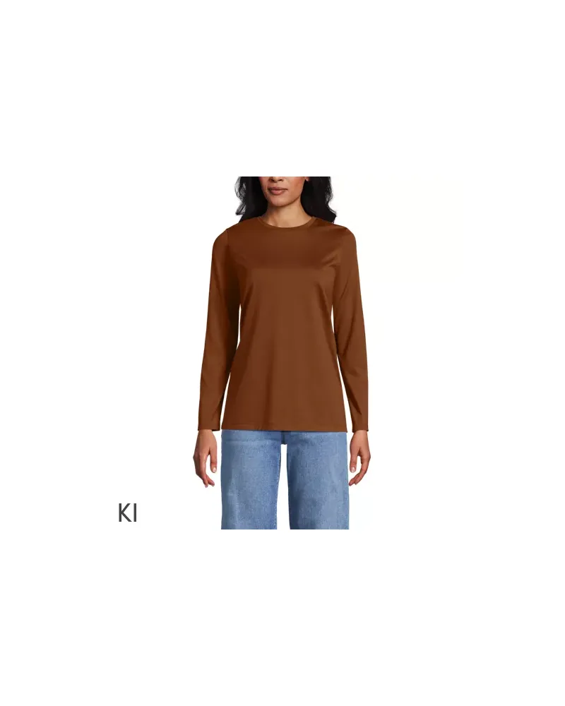 Lands' End Supima-Shirt, Langarm, Damen, Größe regular, Orange, Baumwolle, by Orange