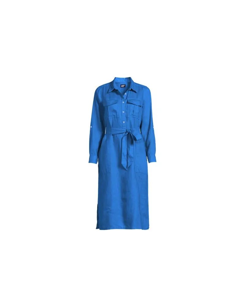 Lands' End Midi-Hemdblusenkleid aus Leinen, Damen, Größe:40-42 regular, Blau, by Blau