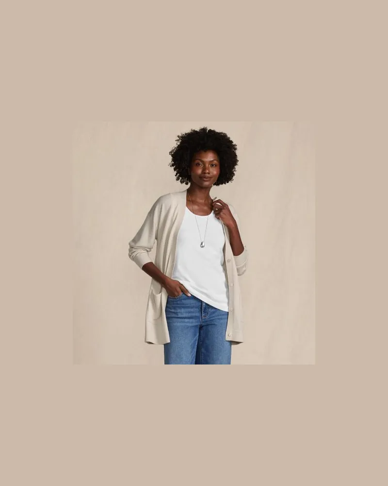 Lands' End Langer Merino-Cardigan, Damen, Größe:44-46 petite, Braun, Wolle, by Braun