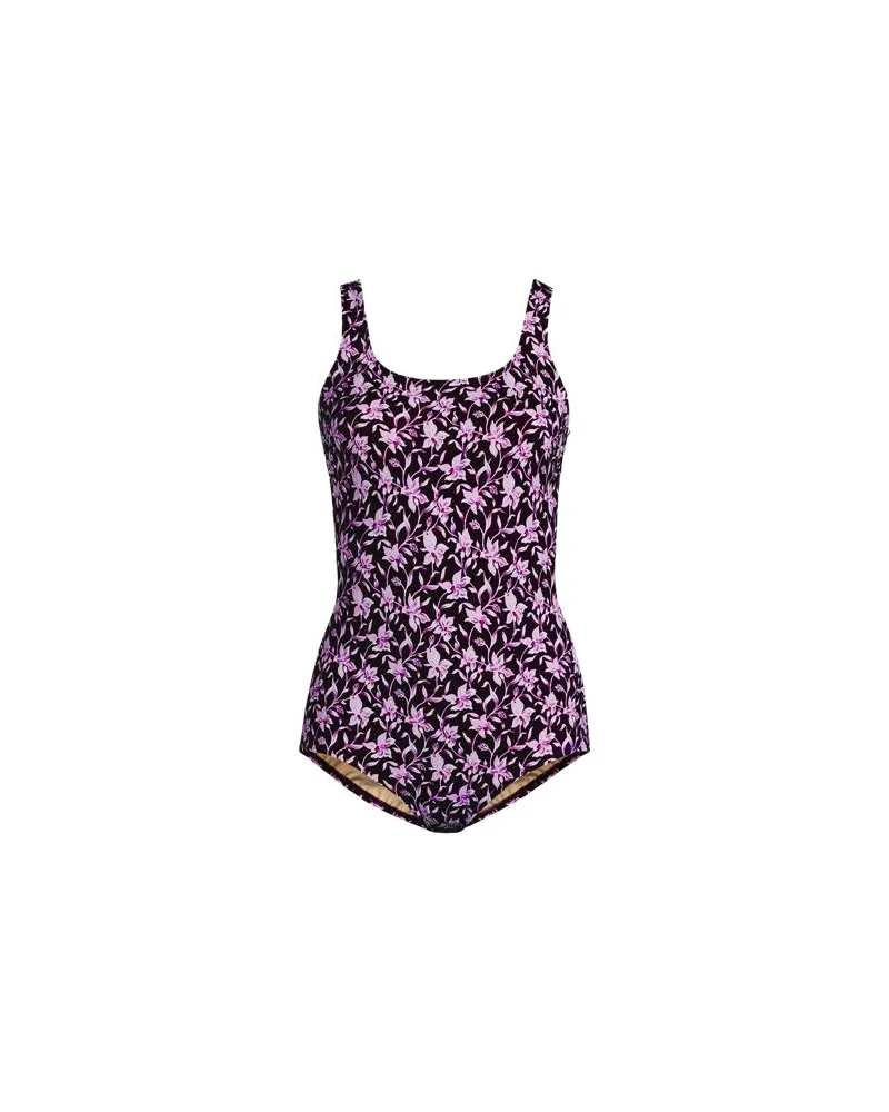 Lands' End Gemusterter Komfort-Badeanzug CHLORRESISTENT mit Soft Cups, Damen, Größe regular, Rot, Nylon-Mischung, by Rot