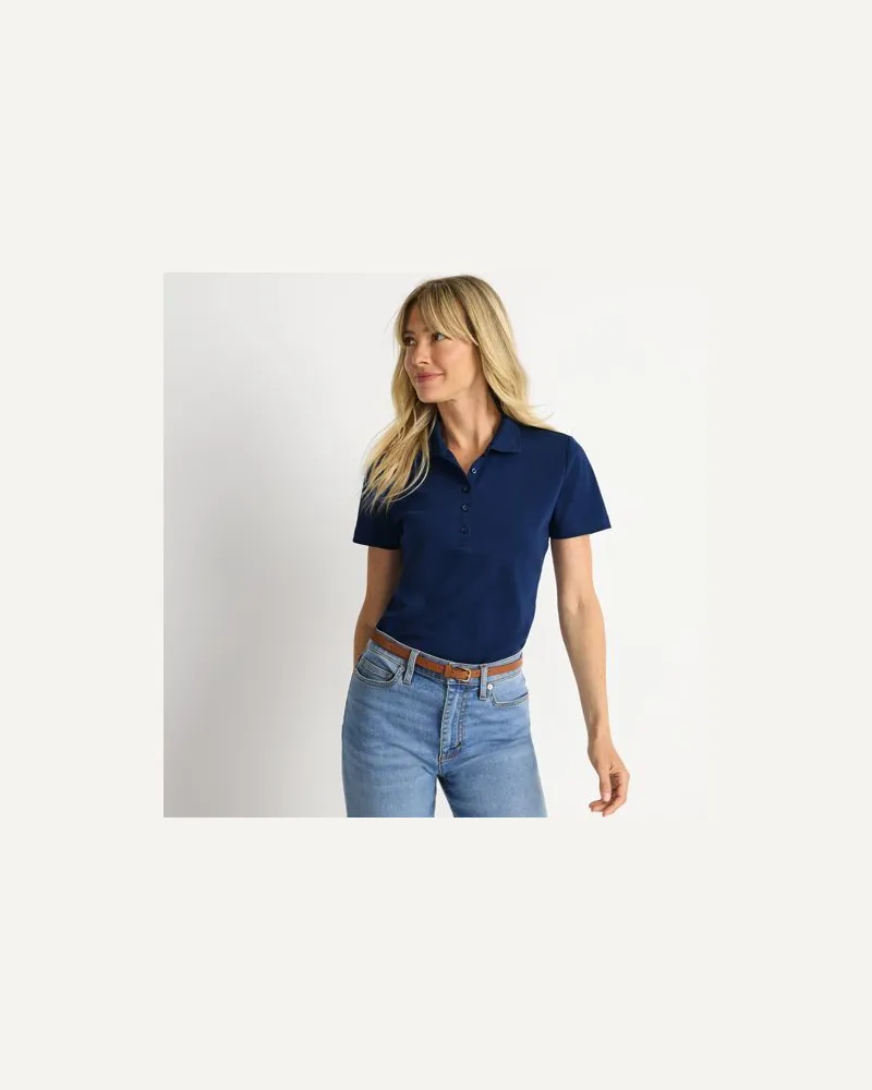 Lands' End Supima® Polo-Shirt, Damen, Größe petite, Blau, Baumwolle, by Blau