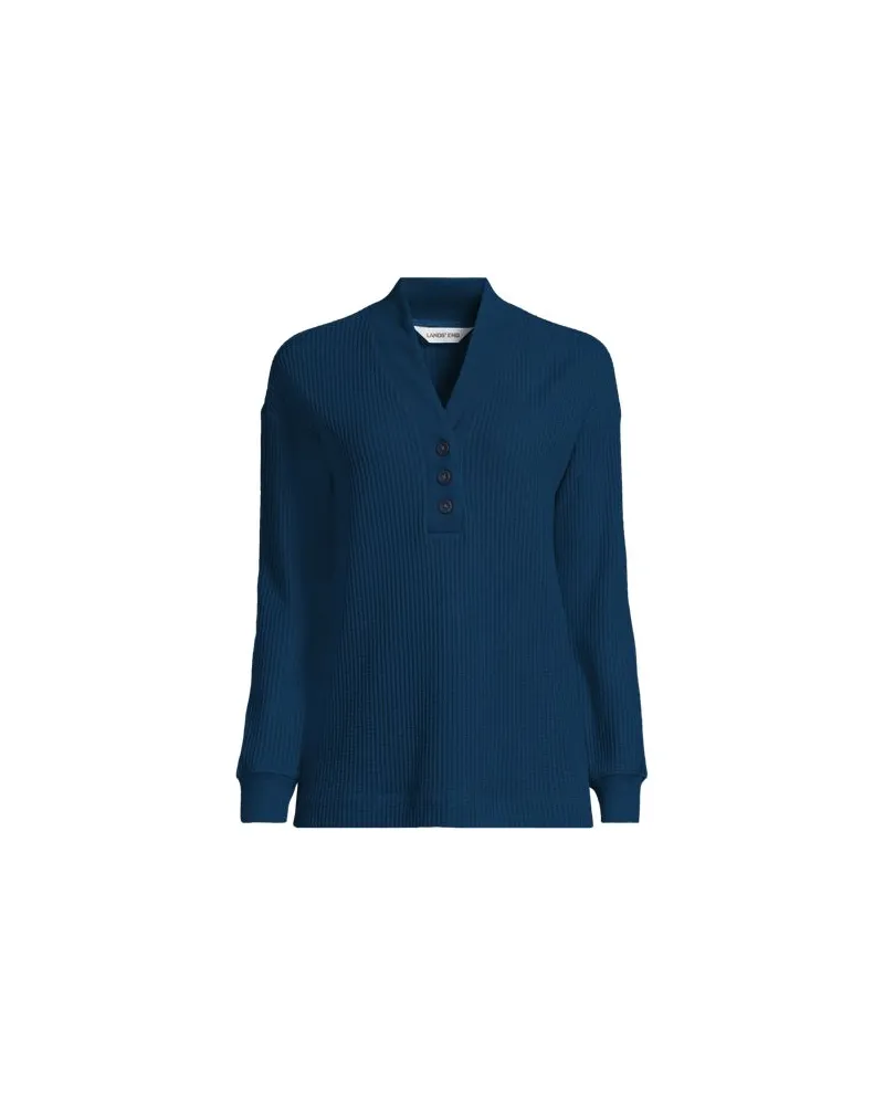Lands' End Waffelstrick-Henleyshirt, Damen, Größe:40-42 regular, Blau, Baumwoll-Mischung/Polyester-Mischung, by Blau