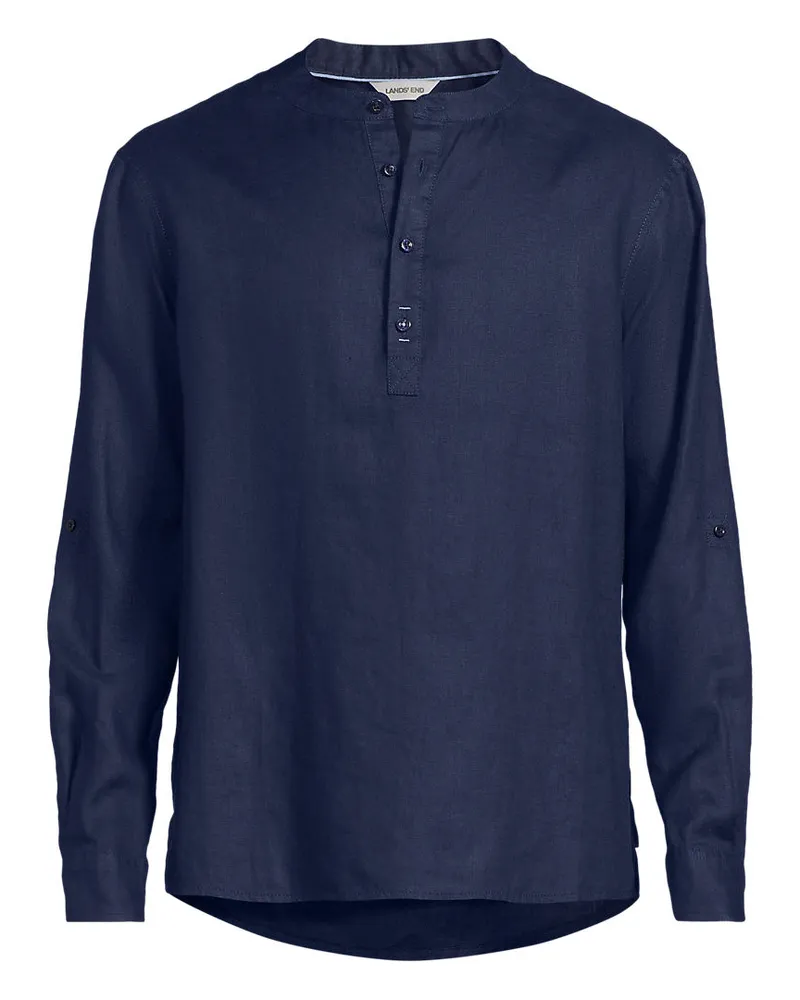 Lands' End Grandad-Hemd aus reinem Leinen, Herren, Größe Mens Regular, Blau, Leinen, by Blau