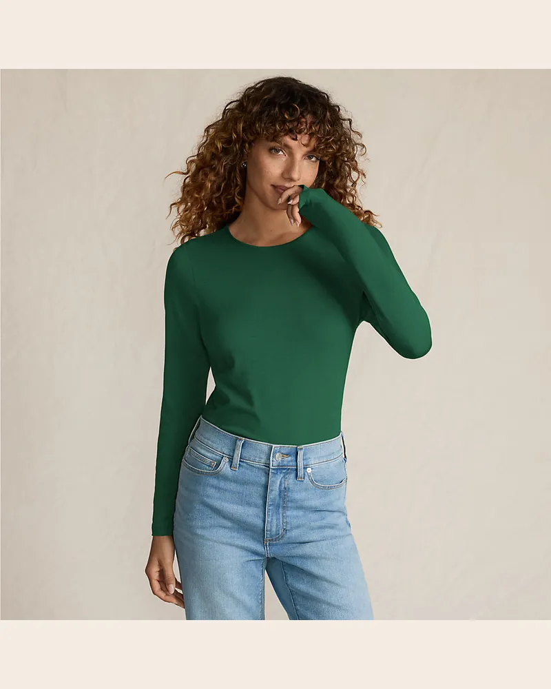 Lands' End Shirt aus Baumwolle/Modal-Mix mit Rundausschnitt, Damen, Größe petite, Grün, Baumwolle Modal, by Grün