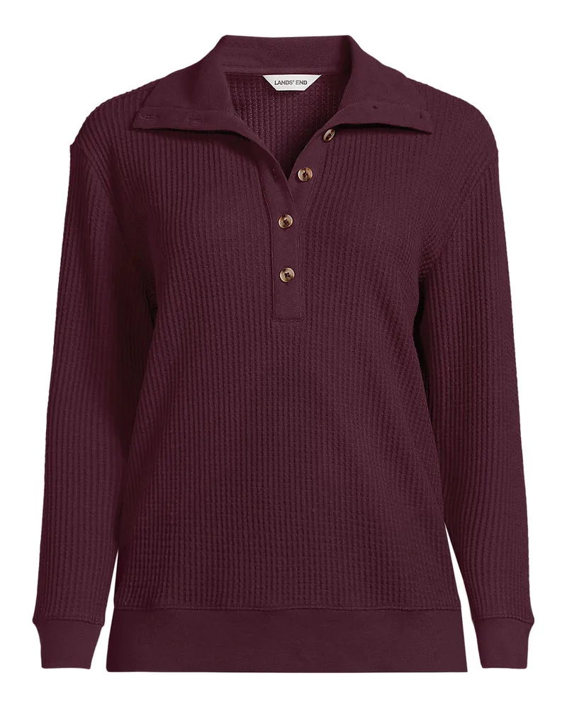 Lands' End Waffelstrick-Pullover mit geknöpftem Kragen, Damen, Größe petite, Rot, Baumwoll-Mischung/Polyester-Mischung, by Rot
