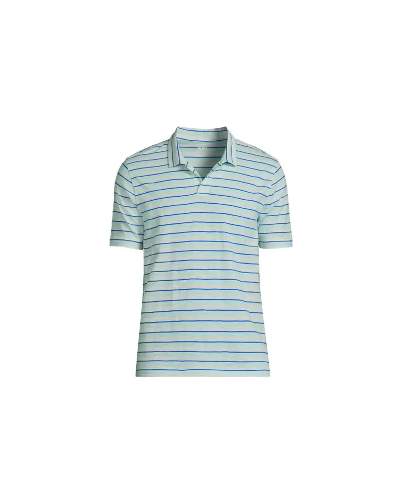 Lands' End Kurzarm-Polo mit Slub-Struktur und offenem Kragen, Herren, Größe:60 regular, Grün, Baumwolle, by Grün