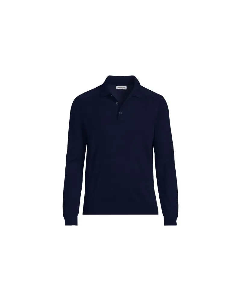 Lands' End Merino-Polopullover, Herren, Größe regular, Blau, Wolle, by Blau