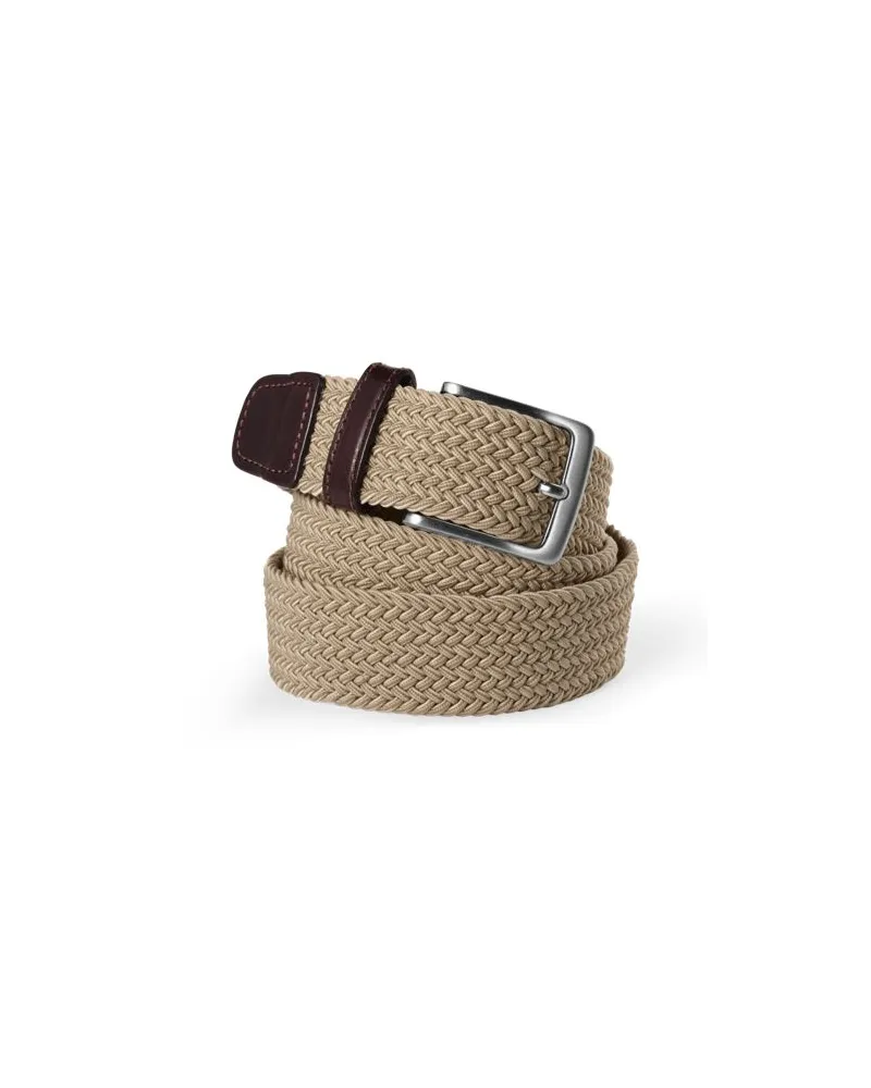 Lands' End Elastischer Flechtgürtel, Herren, Größe:48-50 regular, Beige, Leder/Metall/Polyproprylen, by Beige
