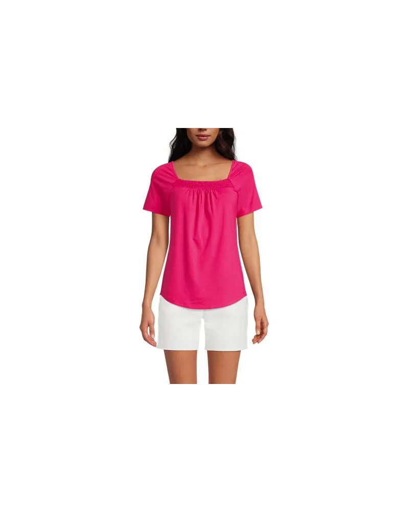 Lands' End Baumwoll/Modal-Shirt mit gesmoktem Ausschnitt, Damen, Größe:44-46 regular, Pink, Baumwolle Modal, by Pink