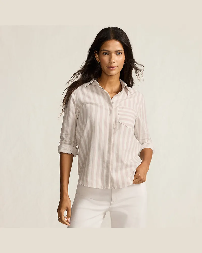 Lands' End Leinenmix-Hemdbluse, Damen, Größe regular, Pink, Baumwolle/Leinen/Baumwoll-Mischung, by Pink