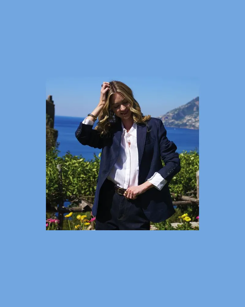 Lands' End Premium Reinleinen-Blazer, Damen, Größe regular, Blau, Leinen, by Blau