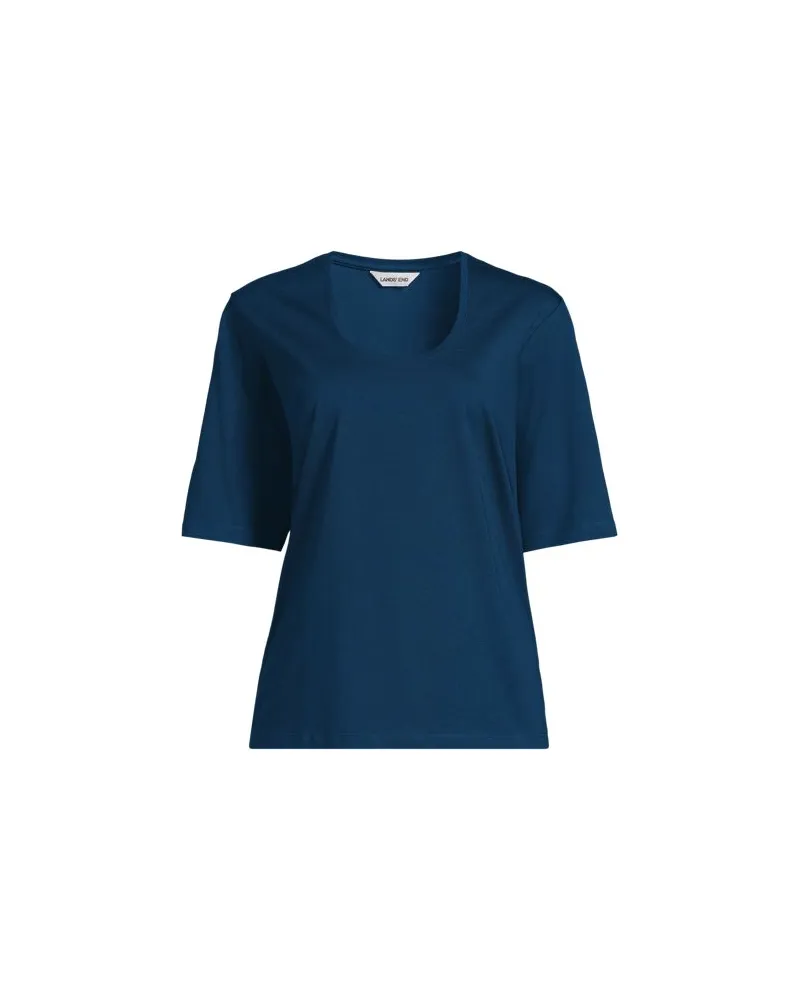 Lands' End Supima®-Rundhalsshirt, Damen, Größe petite, Blau, Baumwolle, by Blau