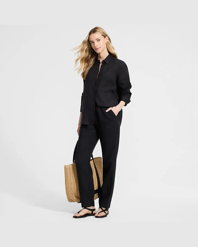 Lands' End Relaxte Premium Reinleinen-Schlupfhose, Damen, Größe petite, Schwarz, Leinen, by Schwarz