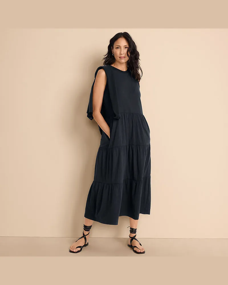 Lands' End Maxi-Baumwollkleid aus Flammgarn, Damen, Größe petite, Schwarz, Baumwolle, by Schwarz