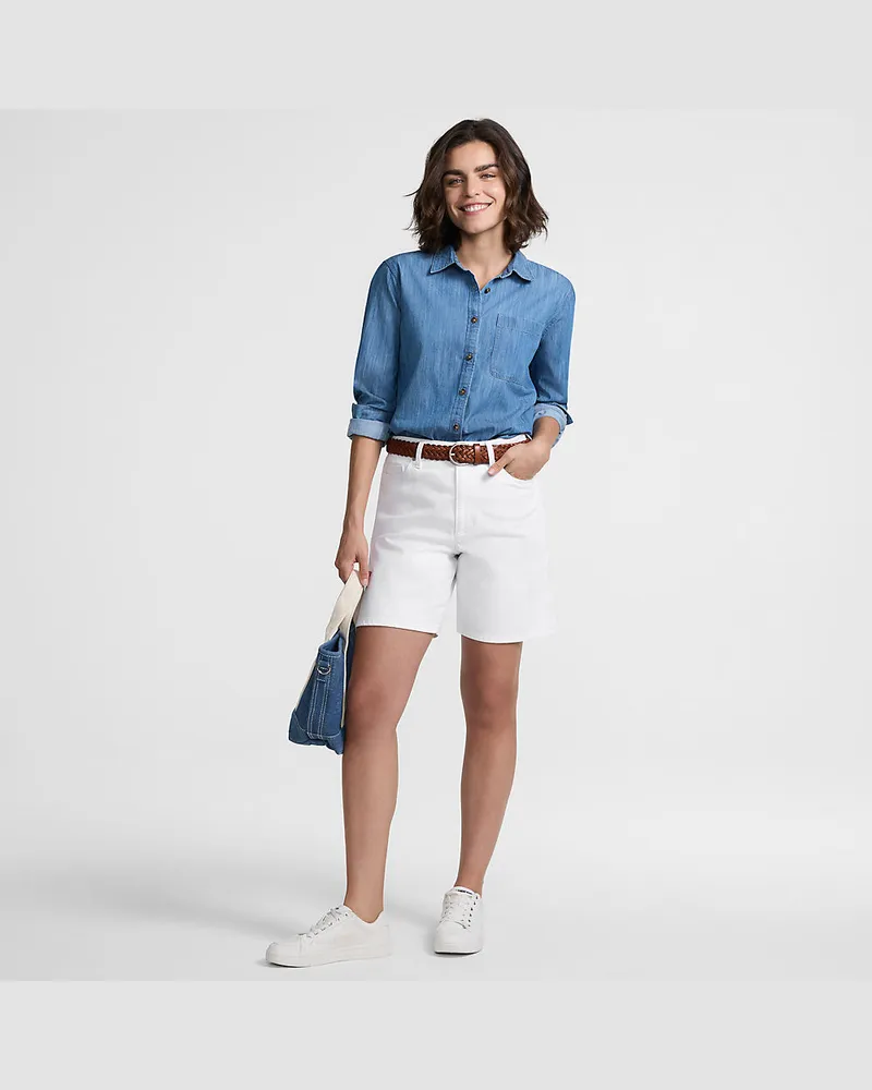 Lands' End Soft Denim Mid Waist Jeansshorts 18 cm, Damen, Größe regular, Weiß, Baumwoll-Mischung, by Weiß