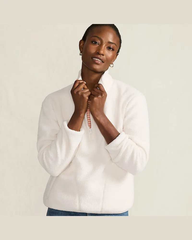 Lands' End Teddy-Pullover mit ReiÃŸverschluss, Damen, GrÃ¶ÃŸe regular, WeiÃŸ, Polyester, by Weiãÿ