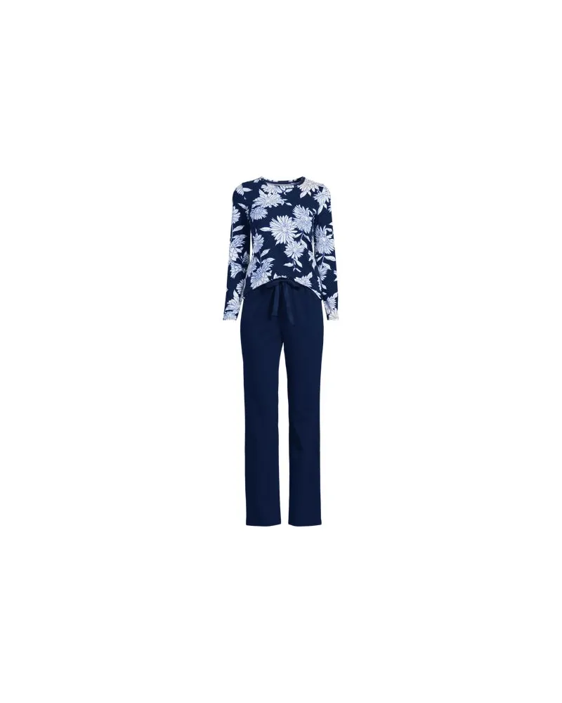 Lands' End Gemustertes Jersey Pyjama-Set, Damen, Größe plus, Blau, Elasthan/Baumwoll-Mischung, by Blau