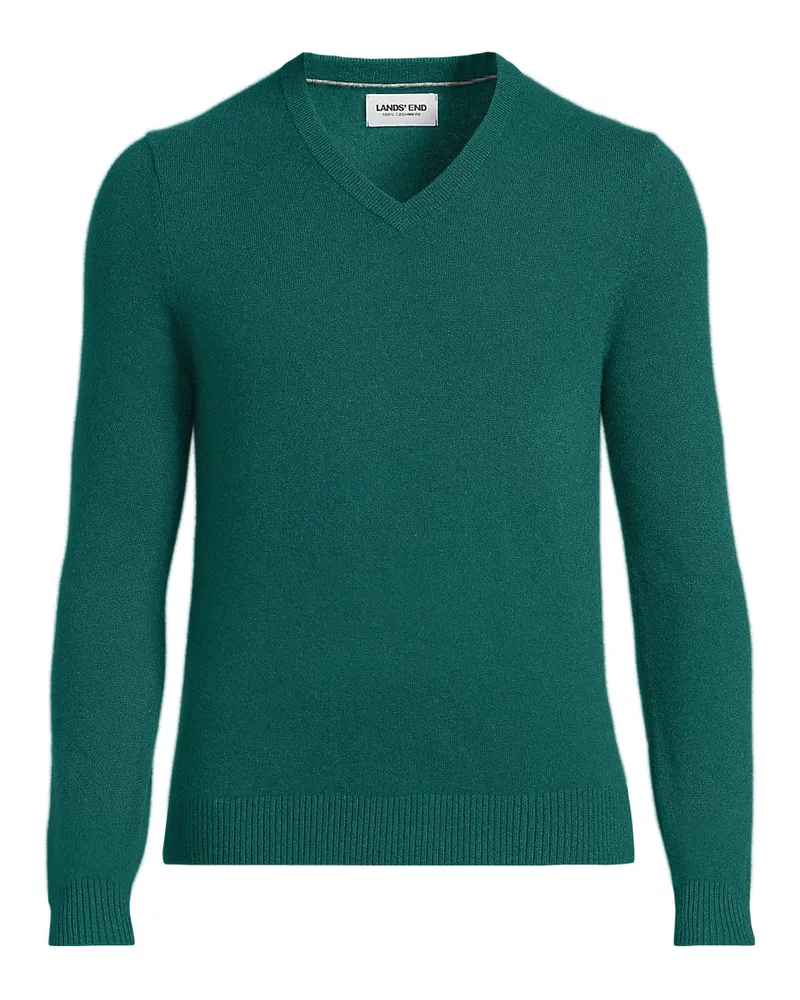 Lands' End Kaschmirpullover mit V-Ausschnitt, Herren, Größe regular, Grün, Kaschmir, by Grün